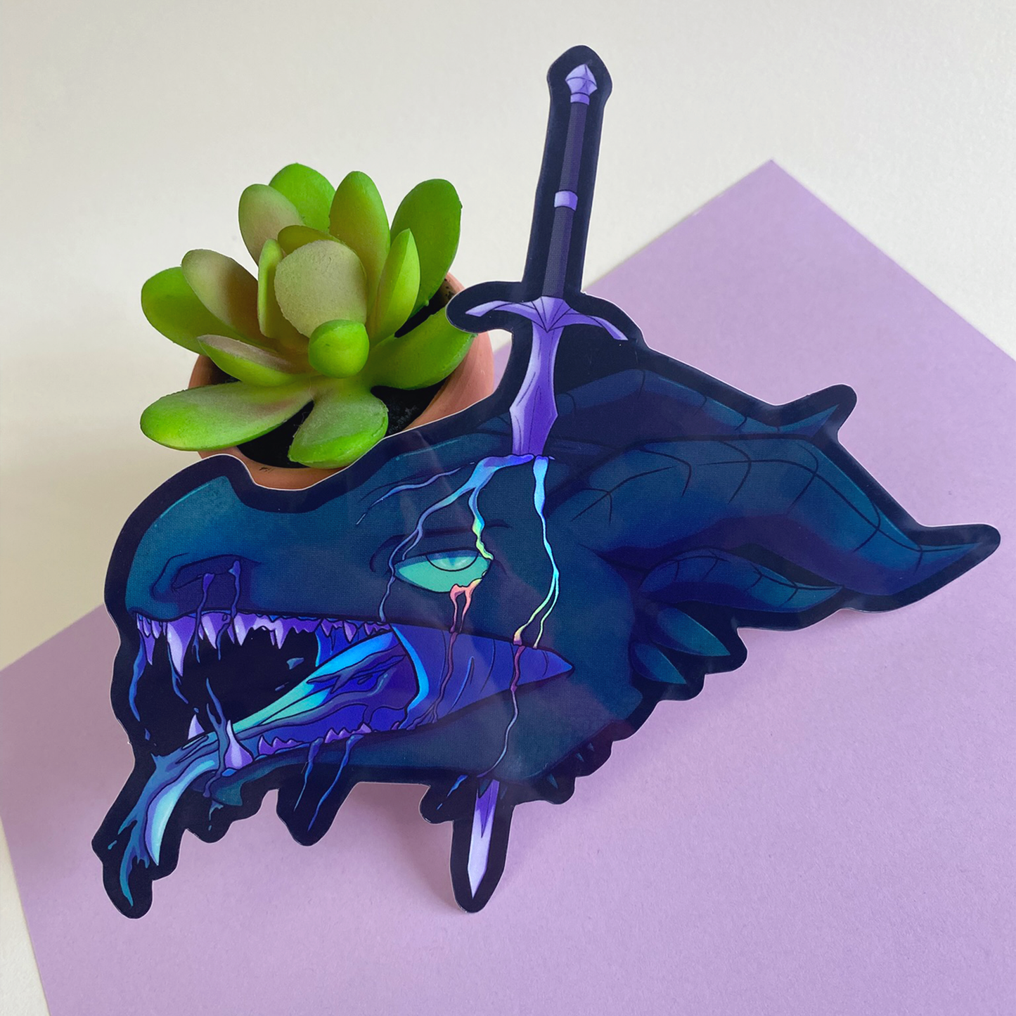 Dragon Head Original Holographic Vinyl Sticker 3.7 x 5