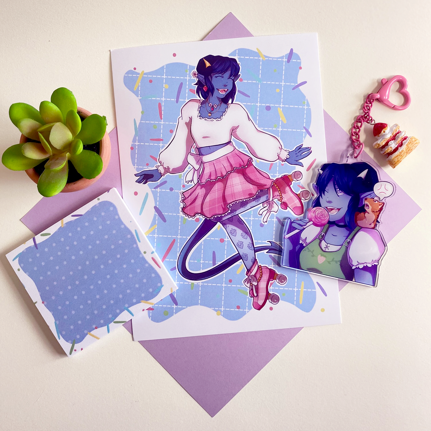 Strawberry Jester Bundle (Print, Keychain, and Post-it)